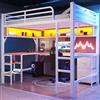 Moimhear Letto a soppalco in metallo per gaming con libreria, scrivania, armadio, USB e illuminazione a LED, 140 x 200 cm (bianco)
