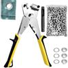 MvysticCharvn Pinza per Occhielli con 200 Occhielli (Diametro 10 mm) e 1 Scalpello, Ferro + Lega + Rivestimento + Gomma, per Pelle, Cinture, Tende e Tessuti (230 × 100 × 50 mm) (Giallo, Argento)