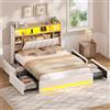 AOGLLATI Letto Matrimoniale Imbottito 140x200con Cassetti Letto Contenitore | Struttura Letto Matrimoniale con Stazione di Ricarica, LED, Letto Matrimoniale con Contenitore, Testiera Lino Beige