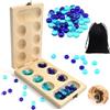 Scettar Gioco di pietre Kalaha, gioco di pietre preziose in legno di alta qualità, pieghevole, con chiusura a bottone a corno, con 48 perline di vetro, allena strategia e logica, regalo per adulti e