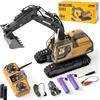 LTFIOON Escavatore RC 3-in-1 Telecomandato con Benna Artiglio e Trivella in Metallo 2.4GHz 14 Canali Rotazione 680° Luci LED e 2 Batterie Giocattolo Costruzione Regalo per Bambini 3-12 Anni