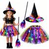 Hifot Costume Strega Bambina Tutu e Cappello Strega Bambina Scopa Strega,Vestito Strega Halloween Carnevale Cosplay