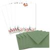 Glüxx-Agent Set di 50 fogli di carta da lettere formato DIN A5, carta naturale in crema con prato fiorito, con buste DIN C6, colore verde, stampabile, ideale per inviti di matrimonio