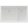 PRIMAGRAN Lavello sottotop al Mobile 80cm + Kit di scarico, 76x47cm | Set: Kit di scarico + Lavandino in Granito a 2 vasche - Prague Duo Level, Tutto Bianco