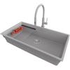 PRIMAGRAN Lavandino sottotop al Mobile 90cm + Rubinetto, 86x47cm | Set: Rubinetto BW6030 + Kit di scarico + Scolapasta avvolgibile + Lavello in Granito a 1 Vasca - Prague 90 Level, Grigio