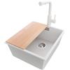 PRIMAGRAN Lavandino sottotop al Mobile 45cm + Rubinetto, 41x47cm | Set: Rubinetto BW3010 + Kit di scarico + Tagliere + Lavello in Granito a 1 Vasca - London, Bianco