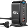 Satevol 500W USB C Charger, Caricatore USB Multiplo 8 Porte | Stazione di Ricarica PD con Porte 100W 65W 20W, Caricatore Rapido GaN Compatibile con Laptop, Tablet e Smartphone USB-C
