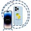 Xylota Righe Cover Cordino per iPhone 16 Pro Max, Estivi Aesthetic Striped Disegni Limone Custodia con Corda Collana Tracolla Laccio, Sottile Silicone Morbido Antiurto Protettiva Case, Blu Stripes 02