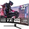 Gawfolk Monitor Gaming Cuverd 32 Pollici 4K UHD 240Hz Curvo 1500R Risoluzione 3840x2160 Tempo di Risposta 1ms Compatibile G-Sync & FreeSync, HDR, HDMI 2.1 & DP 2.0, Supporto VESA 75x75mm