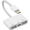 HOYULLI Adattatore OTG per iPhone, cavo di ricarica da Lightning maschio a doppia USB femmina, per fotocamera, chiavetta USB, lettore di cavi, mouse, tastiera, convertitore, sdoppiatore di ricarica per Apple
