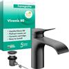 hansgrohe Vivenis 75010340 - Miscelatore per lavabo con scarico a barra, altezza 80 mm, miscelatore per lavabo a risparmio idrico (EcoSmart), nero spazzolato cromato