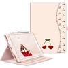 Fintie Custodia per iPad 9a/8a/7a generazione (2021/2020/2019) da 10,2 pollici, con protezione angoli, visualizzazione multi-angolo, tasca e portapenne, supporta spegnimento automatico, con ciliegie