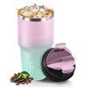Mulbijeo Termos Caffè 600 ML, Tazza termica Riutilizzabili Prova di Perdite, Bicchiere Termico, Acciaio Inox 304, Travel Mug per Caffè Caldo e Freddo, Rosa chiaro & verde chiaro