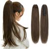 S-noilite Coda Capelli Veri Extension con Clip, 120g Coda Capelli Extension Veri Clip, Extension per Coda di Cavallo 100% Capelli Umani, 50cm Marrone Scuro #2