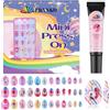 EBANKU Confezione da 3 unghie finte a pressione a forma di unicorno | graziose unghie finte colorate per bambini, kit per unghie finte corte per ragazze