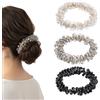 Thinp 3 elastici per capelli con brillantini, per capelli, da donna, con strass, per capelli, da donna, con cristalli elastici, per capelli (bianco, grigio scuro, cristallo)