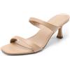 DREAM PAIRS Sandali da donna con tacco basso, punta quadrata, con due cinturini, stile casual, estivi, Nude, 38 EU