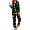 Generisch Pigiama da donna lungo di Natale con adorabile stampa di albero di Natale, revers, cardigan, pantaloni da pigiama, due pezzi, costume natalizio da donna, accogliente ed elegante, casacca, S