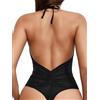 Sexybody Costume da Bagno Intero da Donna Sexy Perizoma con Scollo a V e Schiena Bassa, Increspato sul Sedere con Laccetti sul Retro, Monokini, 146 Nero, M