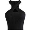 esmen Gilet in Maglia Corto a Vita Alta con Scollo all'Americana for Donna Top Pullover Tinta Unita Slim Fit