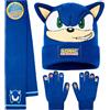 Get Trend SONIC THE HEDGEHOG Set Guanti Cappello e Sciarpa Bambini, 3 Pz Morbido Accessori Invernali Ragazzo, Regalo Gamer