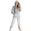CityComfort Pigiama Donna, Pigiama Lungo Invernale in Pile, Pigiami Due Pezzi con Felpa con Cappuccio E Pantaloni, S, M, L, XL (L, Grigio Scuro)