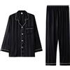 Celanisai Pigiama lungo da uomo in raso, con bottoni, biancheria da notte in raso per il tempo libero, 2 pezzi, a maniche lunghe, camicia da notte e pantaloni da pigiama, in seta, morbido, da notte, O nero