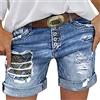 Celanisai Jeans corti da donna in denim, pantaloncini corti in denim, pantaloncini elasticizzati, con risvolto, camuffamento, pantaloni corti da boyfriend, stile vintage, Hip Hop Streetwear, O blu., XL