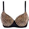 Aiuem Reggiseno da donna con spalline attraenti in stile punk, con rivetti dorati metallici decorati, reggiseno seducente, gold, L