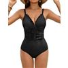 FemiChic Costume Intero Donna Contenitivo Pancia Piatta Scollo a V | Effetto Modellante, Arricciature, Volant, Laccetto, Tessuto a Costine, Push Up, Coppe Rimovibili, Spalline Regolabili