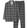 Celanisai Set di pigiama da uomo, lungo, a quadretti, morbido, in due pezzi, invernale, caldo, con bottoni e comodi pantaloni da pigiama, morbidi e leggeri, O nero., XL