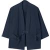 Celanisai Kimono da uomo, stile retrò, stile cinese, giacca haori, in cotone, lino, per il tempo libero, maniche a 3/4, giacca aperta sul davanti, casual, maglietta estiva, O blu navy, XL