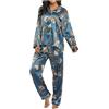 Celanisai Pigiama da donna lungo in satin set completo con adorabile motivo, biancheria da notte 2 pezzi, camicia da notte a maniche lunghe e pantaloni comodi, in seta morbida, comodo casacca, caldo pigiama