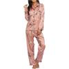 Celanisai Pigiama da donna lungo in satin set completo con adorabile motivo, biancheria da notte 2 pezzi, camicia da notte a maniche lunghe e pantaloni comodi, in seta morbida, comodo casacca, caldo pigiama