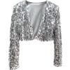 Celanisai Giacca da donna corta lucida cardigan con paillettes bolero top glitter giacca oro crop top metallizzato giacca da motociclista a maniche lunghe slim fit bomber giacca bolero attillata da