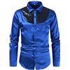 Celanisai Camicia da uomo con brillantini, camicia lucida, slim fit, a maniche lunghe, tinta unita, con paillette, per il tempo libero, per feste, discoteca, clubwear, O blu., XXL