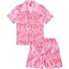 Barbie Pigiama corto da donna e ragazza, in raso, estivo, due pezzi, in raso di seta, rosa, 7-8 Years