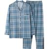 Celanisai Set di pigiama da uomo, lungo, a quadretti, morbido, in due pezzi, invernale, caldo, con bottoni e comodi pantaloni da pigiama, morbidi e leggeri, O blu scuro, L