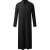 Celanisai Tunica da uomo in lino, abito islamico, caftano musulmano, Ramadan, Mecca, etnico, largo, retrò, abaya, burka, abbigliamento da preghiera per uomo, abbigliamento arabo, caftano, O nero., L