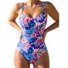 CUPSHE Costume da bagno da donna con scollo a V, snellente, scollo a V, scollatura sulla schiena profonda, con lacci posteriori, costume da bagno intero, Blu reale/Tropicale, M