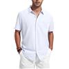 Friptspyg Camicia di Cotone e Lino a Maniche Corte Uomo con Tasca E Bottoni Nascosti Perfetta per L'uso Casual Quotidiano O in Spiaggia, Bianco M