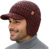 TOP-EX DryKnit™ - Berretto da uomo con visiera in 80% lana merino, impermeabile, con paraorecchie e fodera in pile, con visiera termica invernale da golf, per la stagione fredda, M-XXL, Borgogna, M