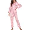Celanisai Pigiama da donna lungo in satin set completo con adorabile motivo, biancheria da notte 2 pezzi, camicia da notte a maniche lunghe e pantaloni comodi, in seta morbida, comodo casacca, caldo pigiama