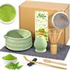 AMCHLEL 8 Pezzi Matcha Kit, Ciotola Matcha con Beccuccio, Matcha Whisk, Supporto Chasen, Cucchiaio di Matcha, Setaccio, Tovagliolo da Tè, Portacucchiaio, Set Matcha per Principianti Regalo