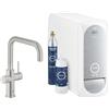 GROHE Blue Home miscelatore monocomando per lavello con sistema filtrante dell'acqua, Bocca U, Filtro acqua incluso, Super Steel, 31456DC1
