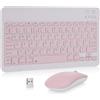 MAYPHY Mini tastiera wireless e mouse, tastiera Bluetooth portatile, 2,4 G/BT Dual Mode per iPad, tablet, laptop, tasti silenziosi e design compatto, layout UK, rosa