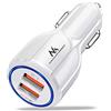 Maclean MCE478 Caricabatteria Da Auto USB a 2 slot Accendisigari 12-24V Quick Charge 3.0 2x connessioni USB 1x QC3.0 fino a 30W 1x 3.1A Smartphone Tablet GPS MP3 MP4(Bianco)