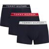 Tommy Hilfiger Uomo Pantaloncini Boxer Confezione da 3 con Fascia con Logo, Multicolore (TH Wht/Med Red/Dsrt Sky), S
