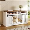 MURUL Armadio per gabbia per cani, mobile TV con porta scorrevole e blocco, divisorio centrale rimovibile, piano del tavolo marrone vintage, bianco, 153 x 60 x 85 cm