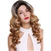 WIG ME UP - DW-2152 Parrucca Donna Lace front Riga in mezzo Lunga Ricci Balayage Nero Biondo Platino Highlights